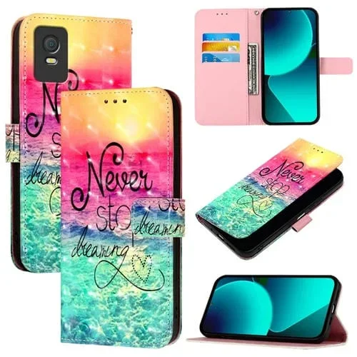 Funda de Cuero para TCL 403 con Tapa Horizontal y Pintura 3D (Persiguiendo Sueños)