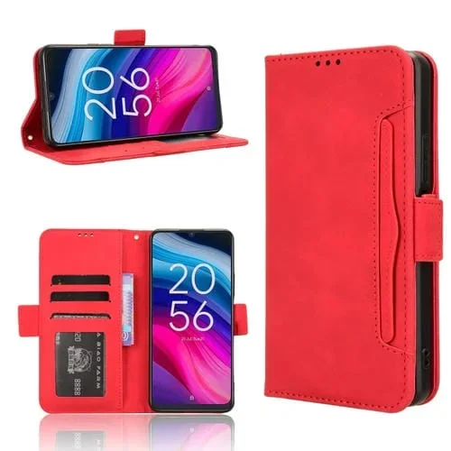 Funda de Cuero para TCL 50 5G con Ranuras para Tarjetas y Textura Becerro (Rojo)