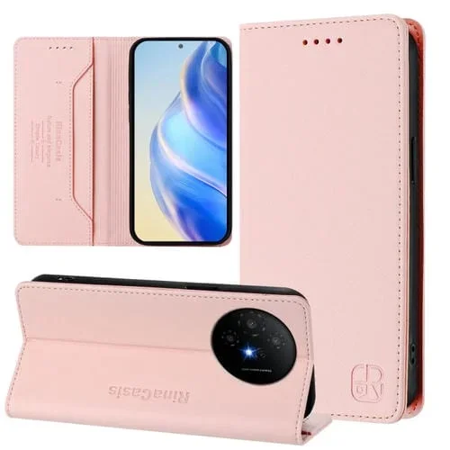 Funda de Cuero para TCL 50 Xl 5G Rc01 con Doble Pliegue y Succión Magnética Rfid (Rosa)