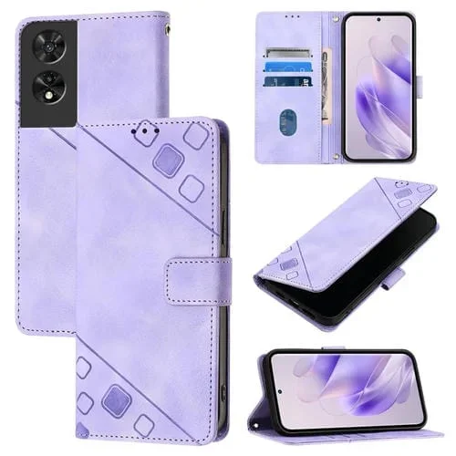 Funda de Cuero para TCL 505 Skin Feel en Relieve (Púrpura Claro)