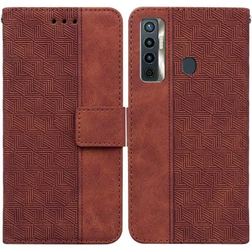 Funda de Cuero para Tecno Camon 17 Geométrica en Relieve (Marrón)