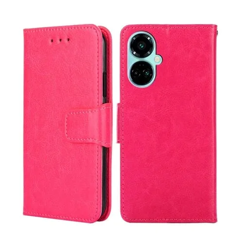 Funda de Cuero para Tecno Camon 19 / 19 Pro con Textura de Cristal (Rosa Roja)
