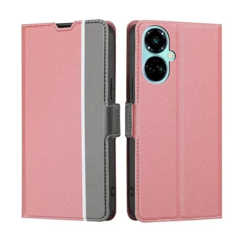 Funda de Cuero para Tecno Camon 19 / 19 Pro con Textura de Sarga y Hebilla Lateral (Rosa)