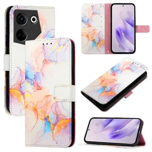 Funda de Cuero para Tecno Camon 20/20 Pro 4G Pt003 con Tapa y Patrón Mármol (Galaxy Marble White)