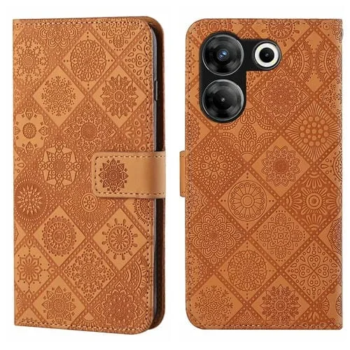 Funda de Cuero para Tecno Camon 20 Pro 5G con Patrón En Relieve Estilo Étnico (Marrón)