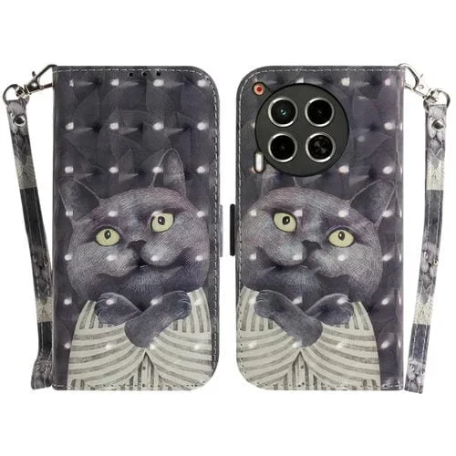 Funda de Cuero para Tecno Camon 30 5G / 30 4G Cl6 Cl7 con Tapa Horizontal 3D (Hug Cat)