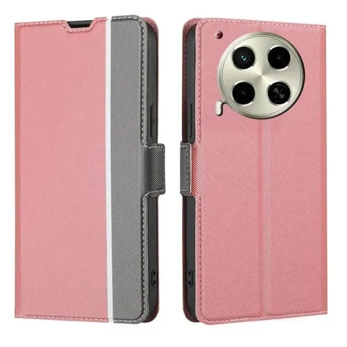 Funda de Cuero para Tecno Camon 30 con Textura de Sarga y Botones Laterales (Rosa)