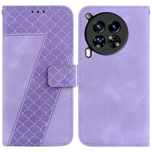 Funda de Cuero para Tecno Camon 30 Premier 5G con Relieve en Forma de Siete (Púrpura)