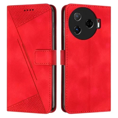 Funda de Cuero para Tecno Camon 30 Pro 5G Dream Triangle con Cordón (Rojo)