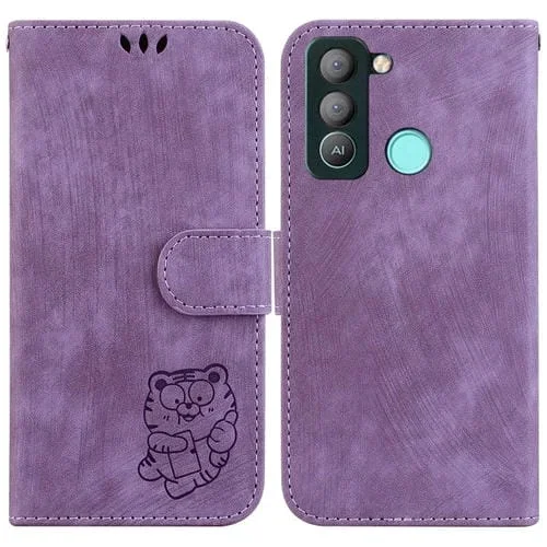 Funda de Cuero para Tecno Pop 5 Lte Bd4 Little Tiger en Relieve (Púrpura)