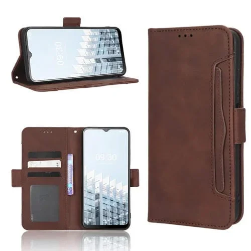 Funda de Cuero para Tecno Pop 6 Pro Be8 con Textura Becerro y Ranuras para Tarjetas (Marrón)