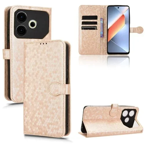 Funda de Cuero para Tecno Pova 6 Neo Honeycomb Dot Texture (Dorado)