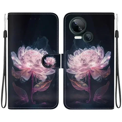 Funda de Cuero para Tecno Spark 10 5G con Dibujo y Textura de Cristal (Peonía Púrpura)