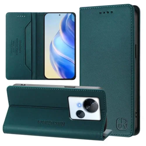 Funda de Cuero para Tecno Spark 10 5G Rc01 con Doble Pliegue y Succión Magnética Rfid (Verde Oscuro)