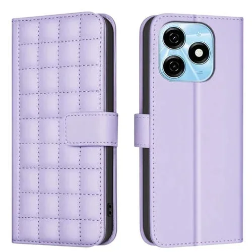 Funda de Cuero para Tecno Spark 20 con Textura Cuadrada (Púrpura)