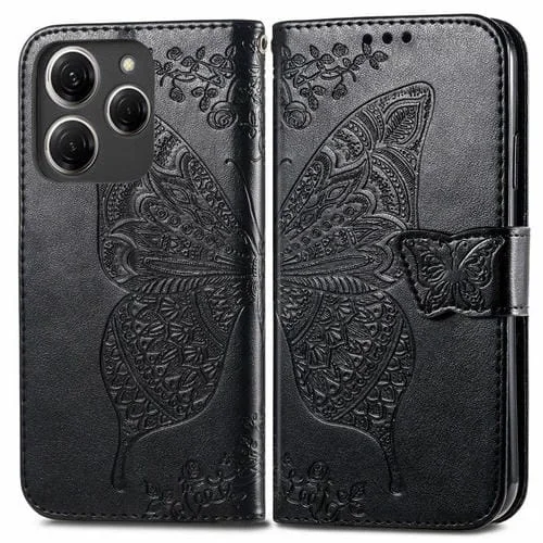 Funda de Cuero para Tecno Spark 20 Pro Butterfly Love Flower en Relieve (Negro)