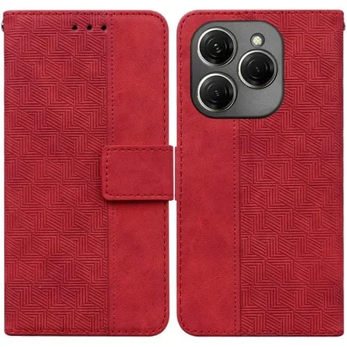 Funda de Cuero para Tecno Spark 20 Pro con Relieve Geométrico (Rojo)