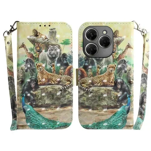 Funda de Cuero para Tecno Spark 20 Pro con Tapa Horizontal y Diseño 3D (Zoo)