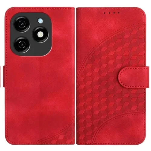 Funda de Cuero para Tecno Spark 20 Yx0060 con Relieve y Cabeza de Elefante con Cordón (Rojo)