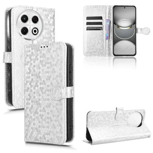 Funda de Cuero para Tecno Spark 30 Pro 4G con Textura de Puntos Panal (Plateada)