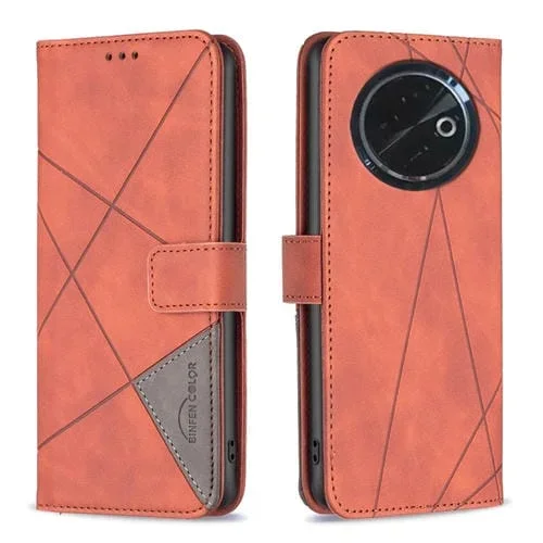 Funda de Cuero para Tecno Spark 30C con Textura de Rombos y Hebilla Magnética (Marrón)