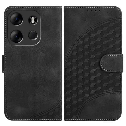 Funda de Cuero para Tecno Spark Go 2023 Yx0060 con Relieve y Cabeza de Elefante con Cordón (Negro)