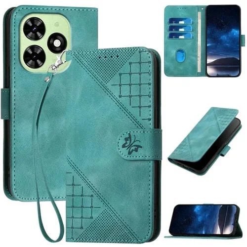 Funda de Cuero para Tecno Spark Go 2024 4G Yx0080 con Tapa y Cordón Diseño Mariposa (Azul Claro)