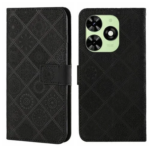 Funda de Cuero para Tecno Spark Go 2024 con Patrón En Relieve Estilo Étnico (Negro)
