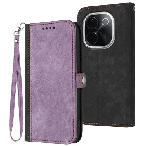Funda de Cuero para Teléfono con Correa de Mano y Hebilla Lateral Doble Plegable para Vivo Iqoo Z9S Pro/T3 Pro 5G (Morado)