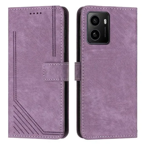 Funda de Cuero para Teléfono Hmd Pulse Pro con Diseño de Rayas y Cordón Largo (Morado)