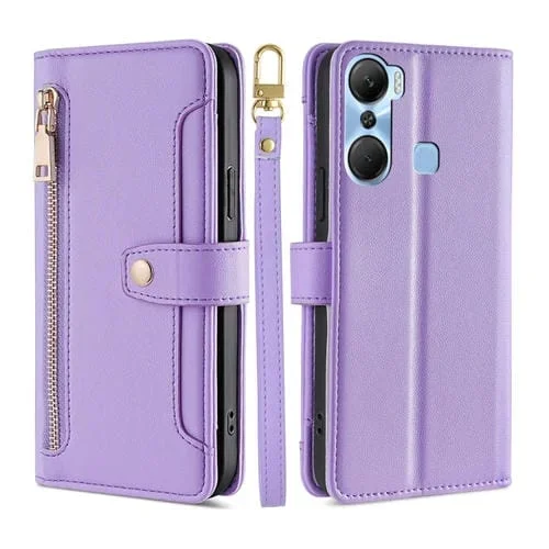 Funda de Cuero para Teléfono Infinix Hot 12 Pro Sheep Texture Cross-Body Zipper Wallet (Púrpura)