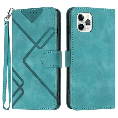 Funda de Cuero para Teléfono iPhone 11 Pro Line Pattern Skin Feel (Azul Claro)
