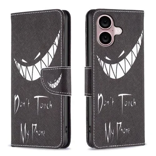 Funda de Cuero para Teléfono iPhone 16 con Patrón de Dibujo de Colores (Sonrisa)