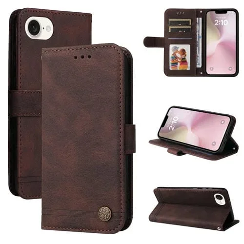 Funda de Cuero para Teléfono iPhone SE 2022 Skin Feel Life Tree (Marrón)