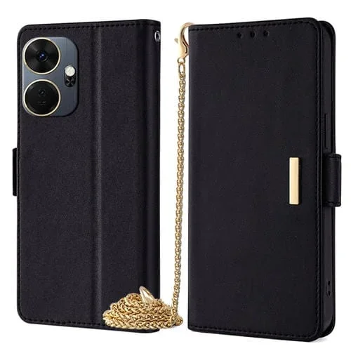 Funda de Cuero para Teléfono Itel P55 + 4G con Cadena Cruzada (Negro)
