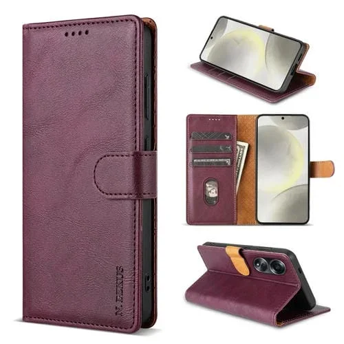 Funda de Cuero para Teléfono N.Bekus Csj-P1 de Color Sólido para Oppo A1 Pro/Reno8 T 5G (Rojo Vino)