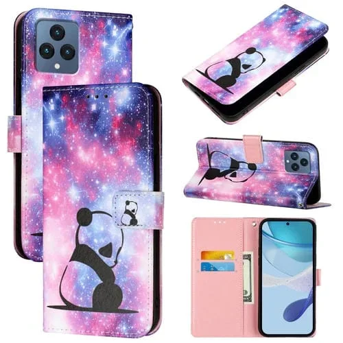 Funda de Cuero para Teléfono T-Mobile Revvl 6/6X 5G con Diseño de Dibujos Panda Bebé