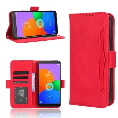 Funda de Cuero para Teléfono TCL 403 Skin Feel con Ranuras para Tarjetas (Rojo)