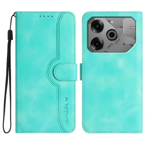 Funda de Cuero para Teléfono Tecno Pova 6 Pro Skin Feel con Patrón de Corazón (Azul Claro)