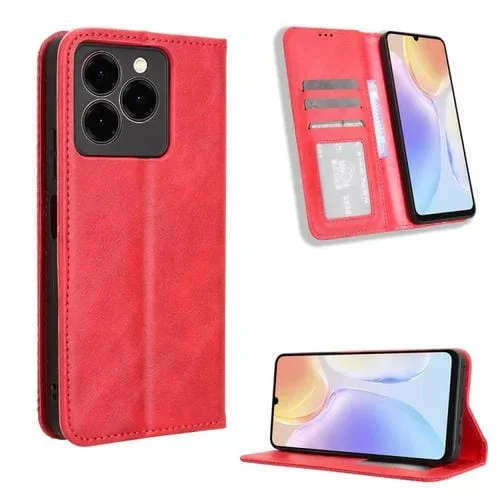 Funda de Cuero para Ulefone Note 20 Pro con Textura Retro y Hebilla Magnética (Rojo)