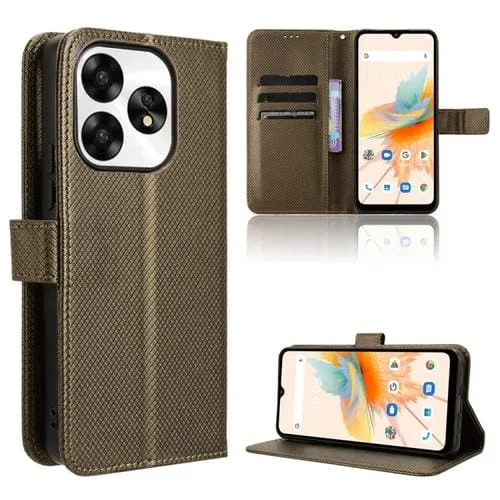 Funda de Cuero para Umidigi A15 y A15C con Textura de Diamante (Marrón)
