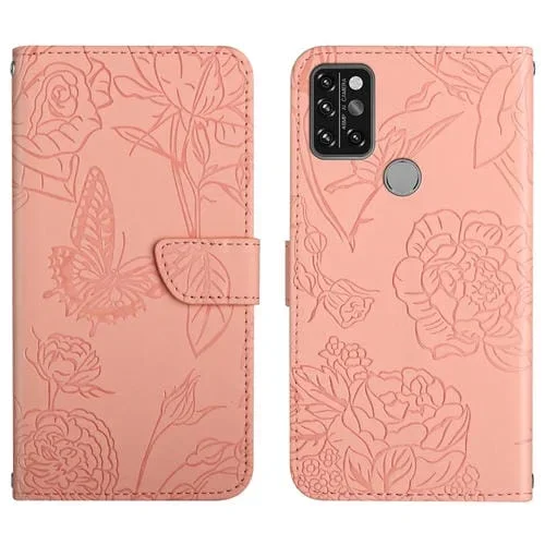 Funda de Cuero para Umidigi A9 Pro con Relieve de Peonía y Mariposa (Rosa)