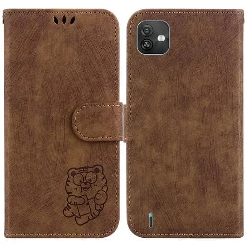 Funda de Cuero para Wiko Y82 Little Tiger en Relieve (Marrón)