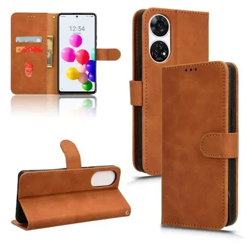 Funda de Cuero para ZTE Anshin Family Skin Feel con Tapa Magnética (Marrón)