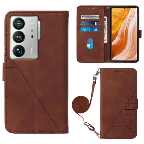 Funda de Cuero para ZTE Axon 40 Ultra Crossbody 3D con Tapa En Relieve (Marrón)