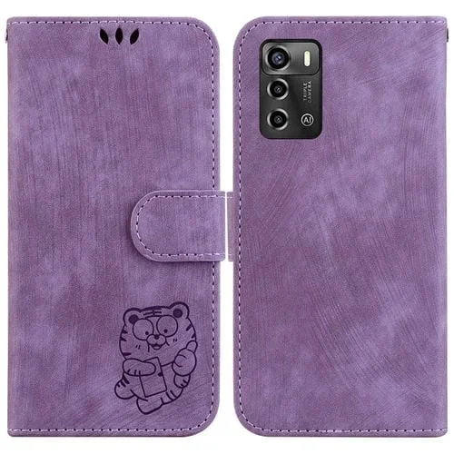 Funda de Cuero para ZTE Blade A72 y V40 Vita Little Tiger En Relieve (Púrpura)