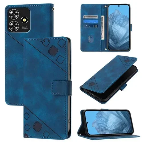 Funda de Cuero para ZTE Blade A73 4G Skin Feel en Relieve (Azul)