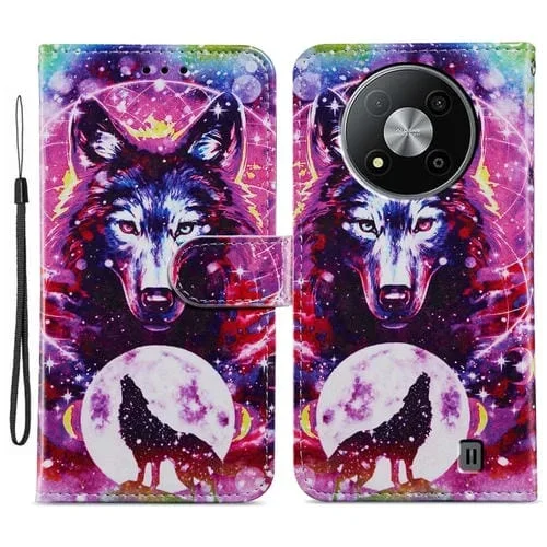 Funda de Cuero para ZTE Blade A73 5G con Tapa Horizontal y Patrón Tótem de Lobo