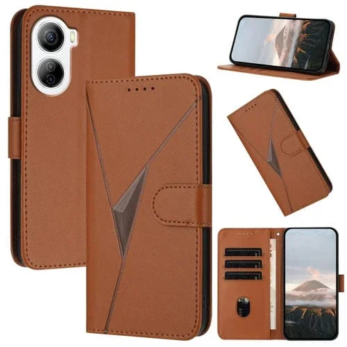 Funda de Cuero para ZTE Libero 5G Iv con Cierre de Hebilla y Diseño Triangular (Marrón)