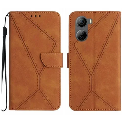 Funda de Cuero para ZTE Libero 5G Iv con Costuras en Relieve (Marrón)